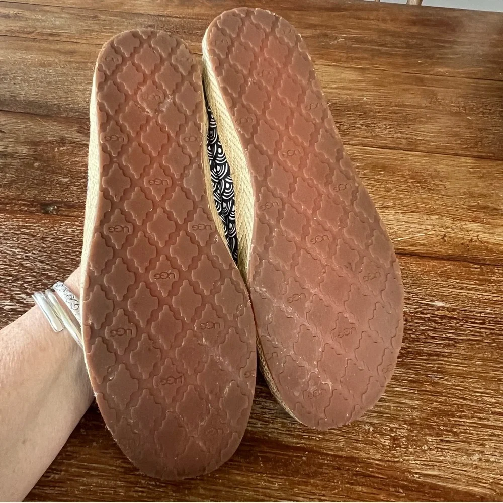 UGG SYLESTE Canvas LAMB FUR ESPADRILLE SCALLOP FLATS Slip On Shoes Size 8